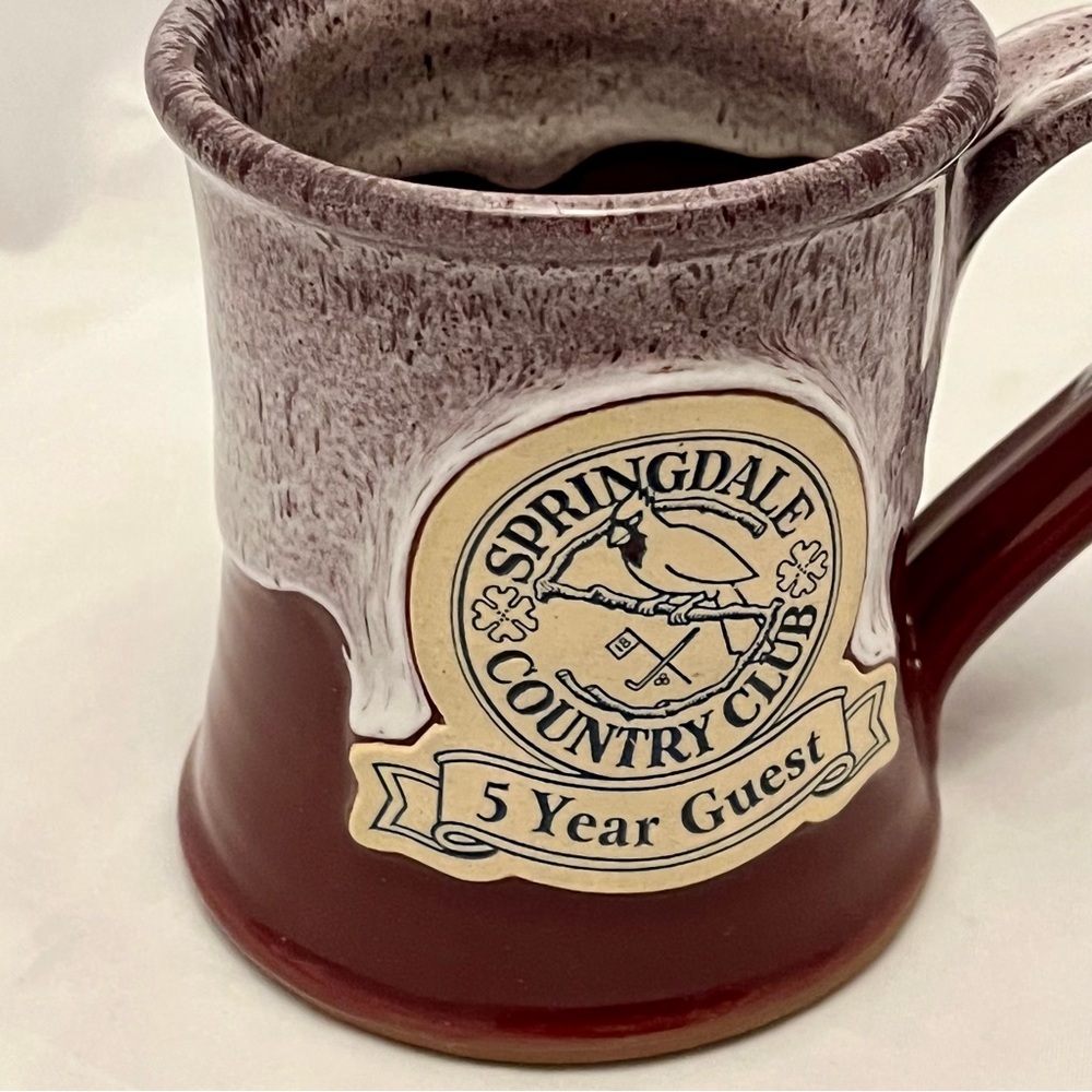 Deneen Pottery Mug, Spring Hill Country Club Burgundy/White Glaze, EUC - Picture 4 of 10